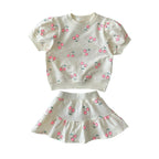 Girls Pink Cherry Top and Skirt Two-Piece Set