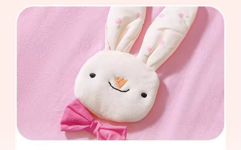 Pink and Off White Short Sleeve Bunny Top and Shorts Set