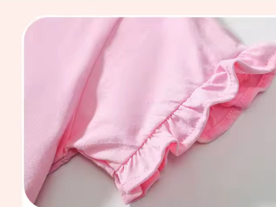 Pink and Off White Short Sleeve Bunny Top and Shorts Set