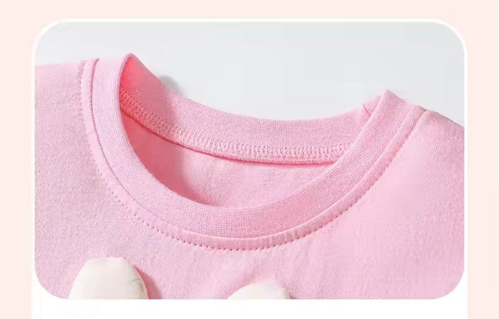 Pink and Off White Short Sleeve Bunny Top and Shorts Set