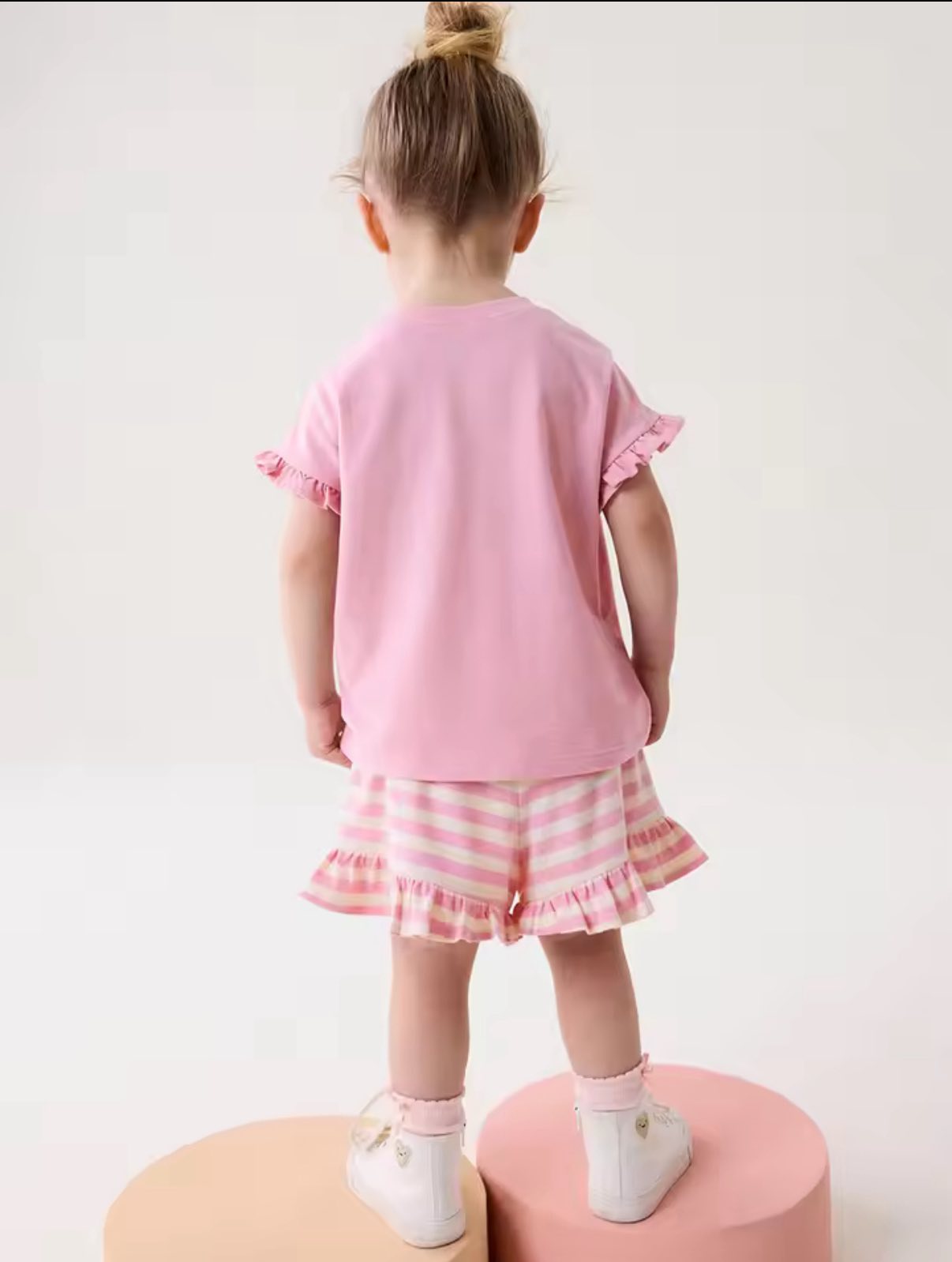 Pink and Off White Short Sleeve Bunny Top and Shorts Set