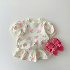 Girls Pink Cherry Top and Skirt Two-Piece Set