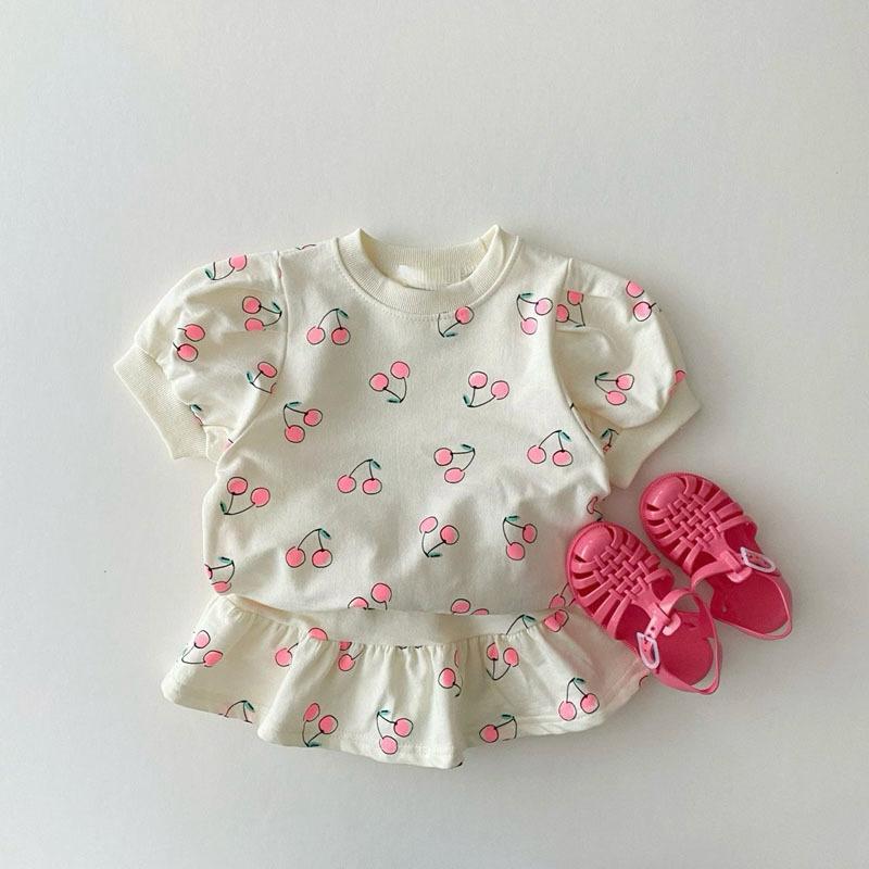 Girls Pink Cherry Top and Skirt Two-Piece Set