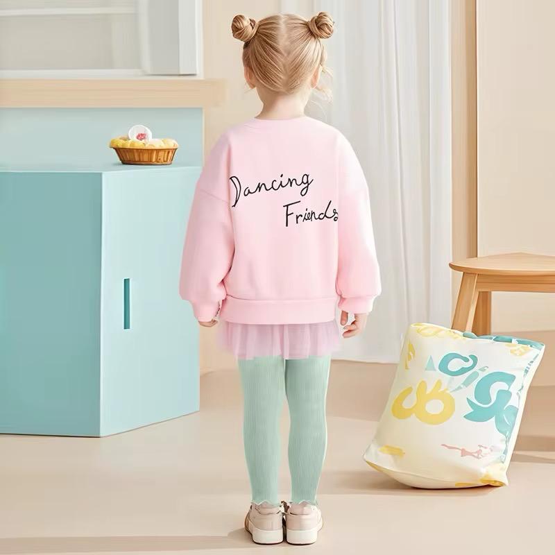 Pink Ballerina Friends Fleece Top and Mint Ribbed Leggings Set 2 Piece
