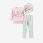 Pink Ballerina Friends Fleece Top and Mint Ribbed Leggings Set 2 Piece
